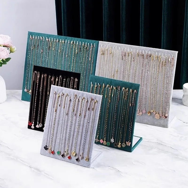 Wooden Velvet Jewelry Display Stand Necklace Bracelet Earring Ring Holder Storage Organizer L-Shaped Premium Feel Crafted
