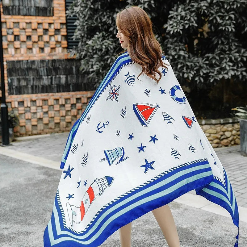 women's retro vacation geometric cotton and linen scarf