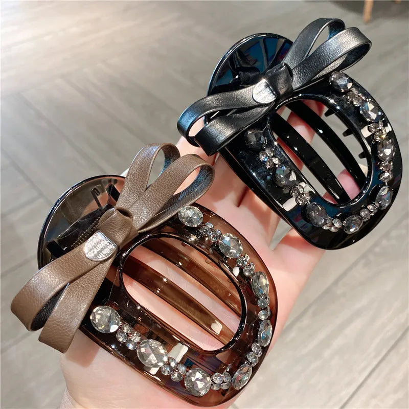 Elegant Large Size Leather Butterfly Knot Hair Clip Women's Sweet Fairy Feelings Casual Style Hair Accessories For Lazy Girls