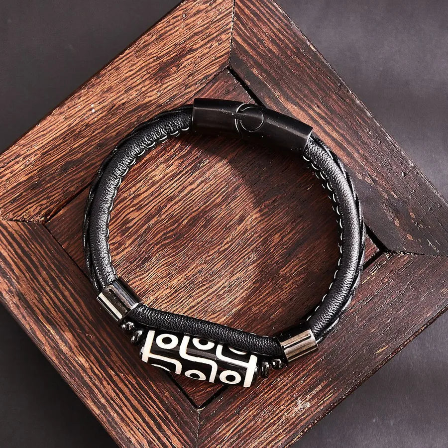 Retro Streetwear Geometric Pu Leather Men's Bracelets Men Cord & Leather Bracelets
