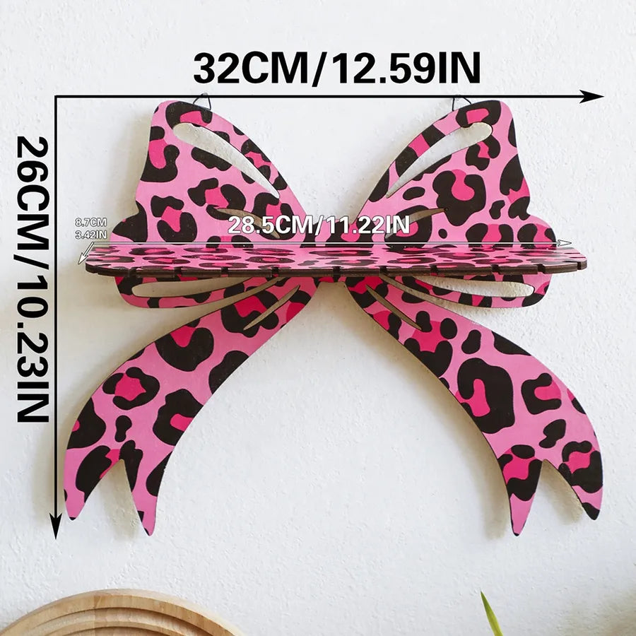 Cute Bow Knot Leopard Wood Storage Rack Wall Art