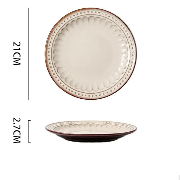 Retro Solid Color Flower ceramics Tableware 1 Piece