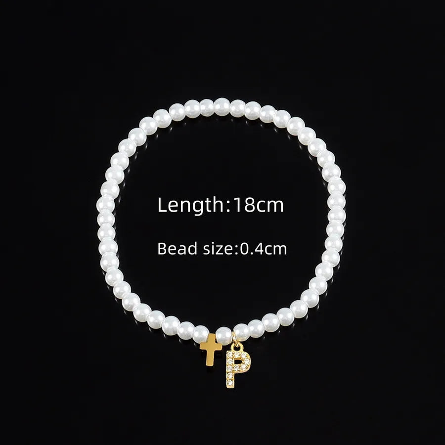 Elegant Vintage Style Classic Style Cross Letter 304 Stainless Steel Artificial Pearl Copper Beaded Chain Beaded Bracelets Wholesale