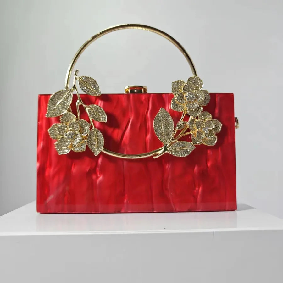 Ladies New Flower Acrylic Evening Bag One Shoulder Crossbody Wedding Banquet Clutch Chain Bag