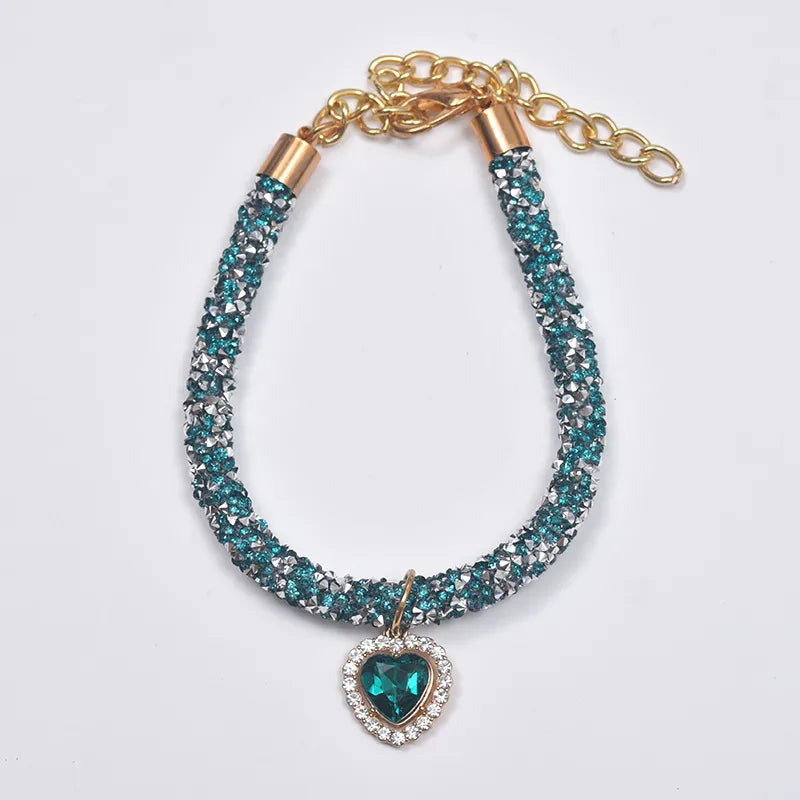 Factory direct diamond chain heart-shaped cat and dog necklace pet necklace cat and dog supplies rhinestone dog chain multicolor collar