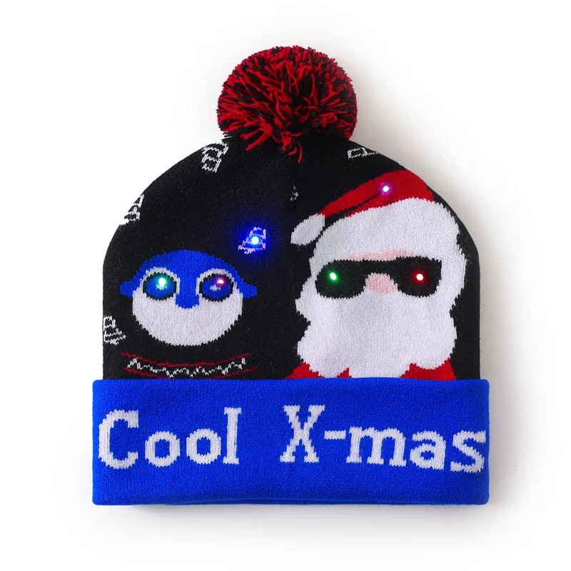In Stock  Christmas Hat with Light Led Seven-Color Lights Adult Jacquard Hat Woolen Cap Men's and Women's Knitted Hat
