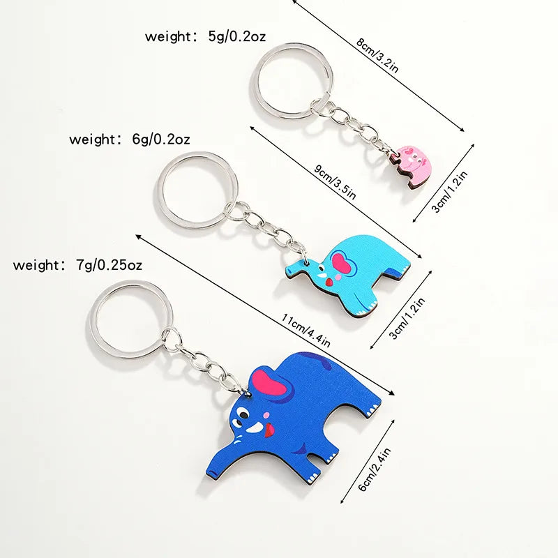 Cute Elephant Wood Unisex Keychain
