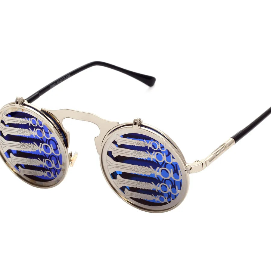 Punk Geometric Color Block Ac Round Frame Full Frame Men's Sunglasses