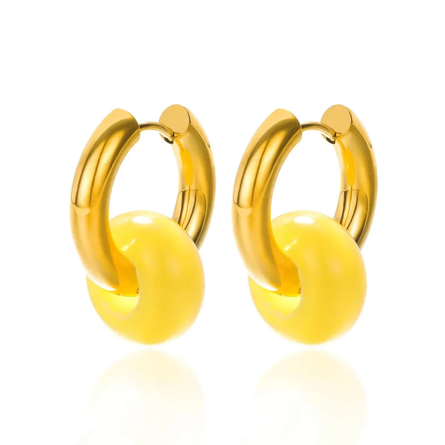 1 Pair Vintage Style Geometric Plating 304 Stainless Steel natural stone 18K Gold Plated Earrings