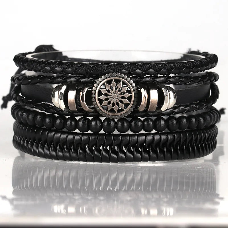 retro geometric pu leather knitting unisex bracelets