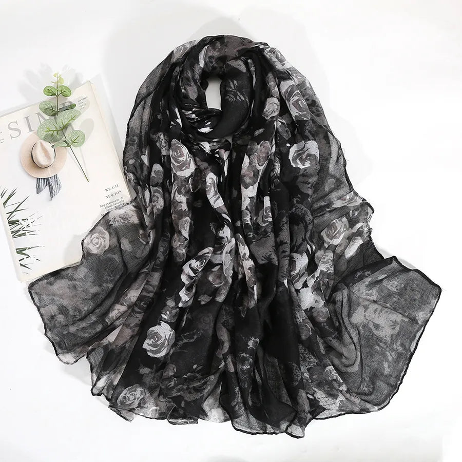 Women's Elegant Ditsy Floral Voile Silk Scarf