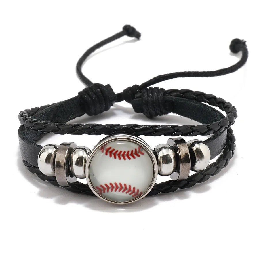 punk streetwear geometric football pu leather alloy men's bangle
