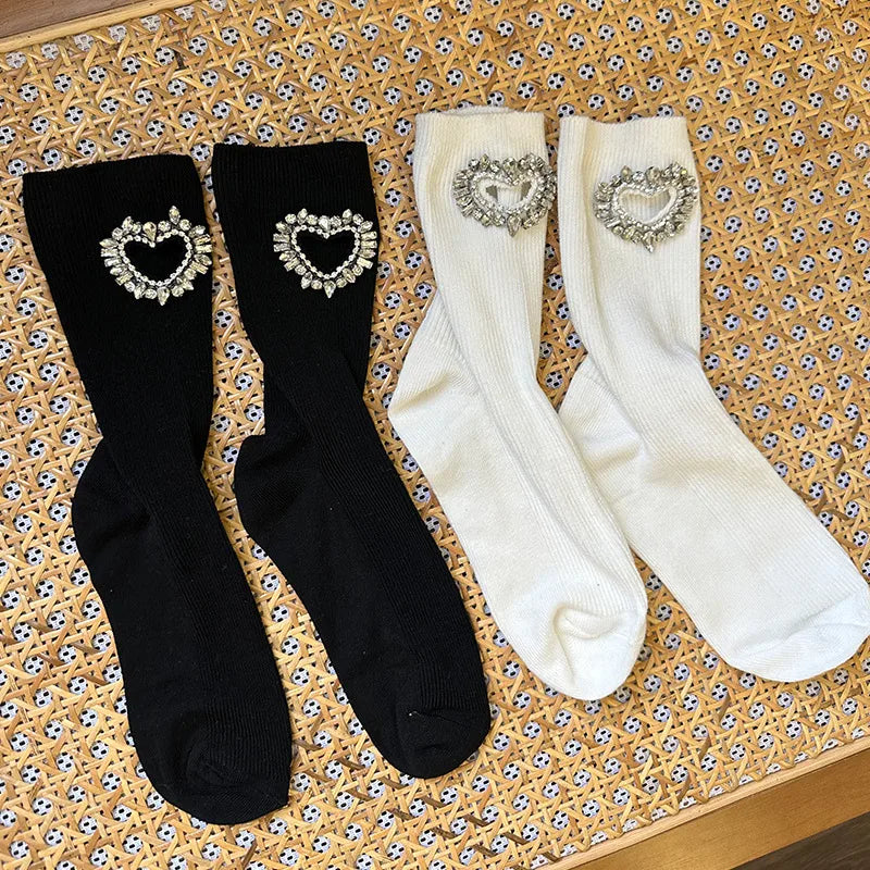 women's elegant heart shape solid color cotton crew socks a pair