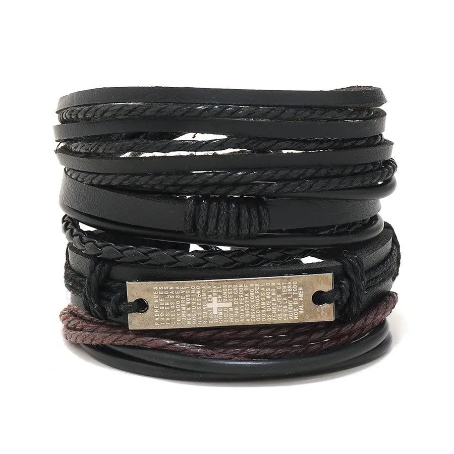 retro geometric pu leather knitting unisex bracelets