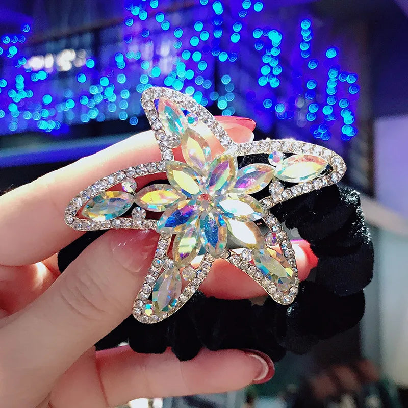 New Style Gold Velvet High-Grade Hair Ring Alloy Starfish Rhinestone High Elastic Hair Tie Bun Large Large Intestine Hair Ring