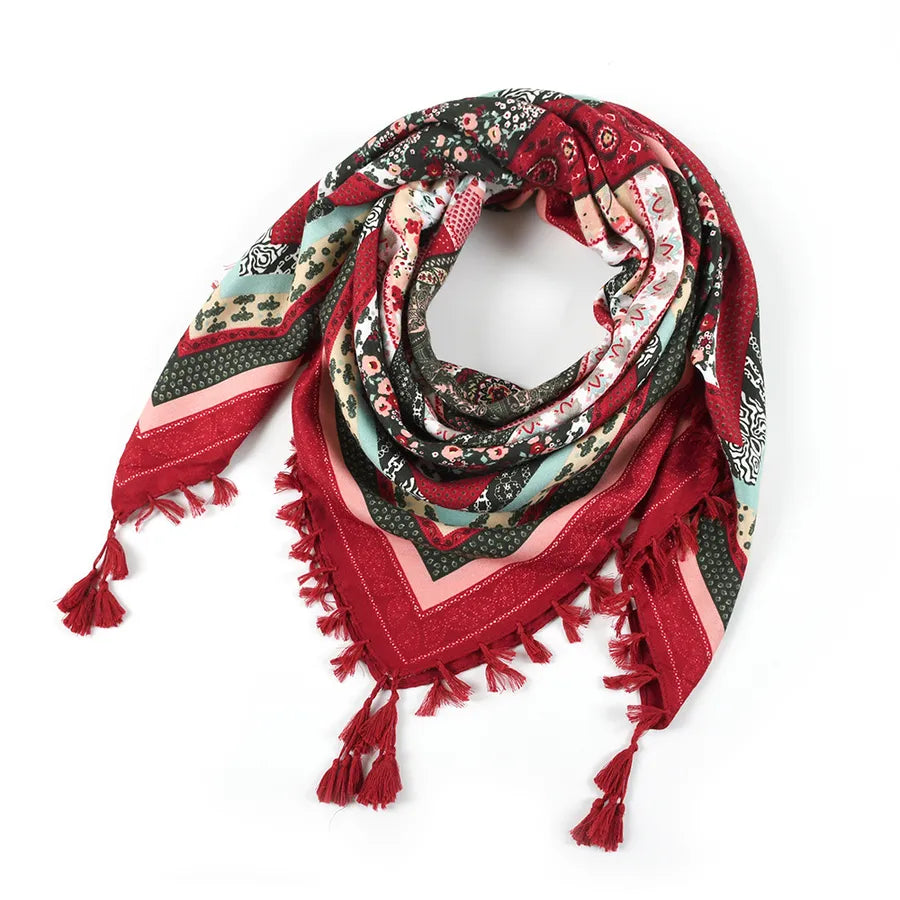 designed  Bohemian Women Scarf Ethnic Style Knot Tassel Scarf Jacquard Large Square