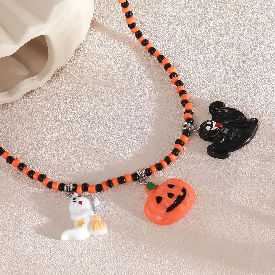 Gothic Halloween Pumpkin Smiley Pendant Necklace Bracelet Set Dark Style Resin Jewelry For Men And Women