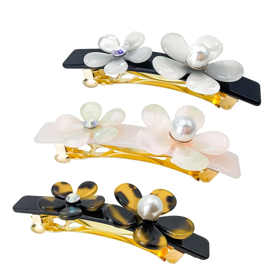 Elegant  Pearlescent Hair Clip Acetate Board Small Flower Duckbill Pearl Headwear Side Women's Hairpin