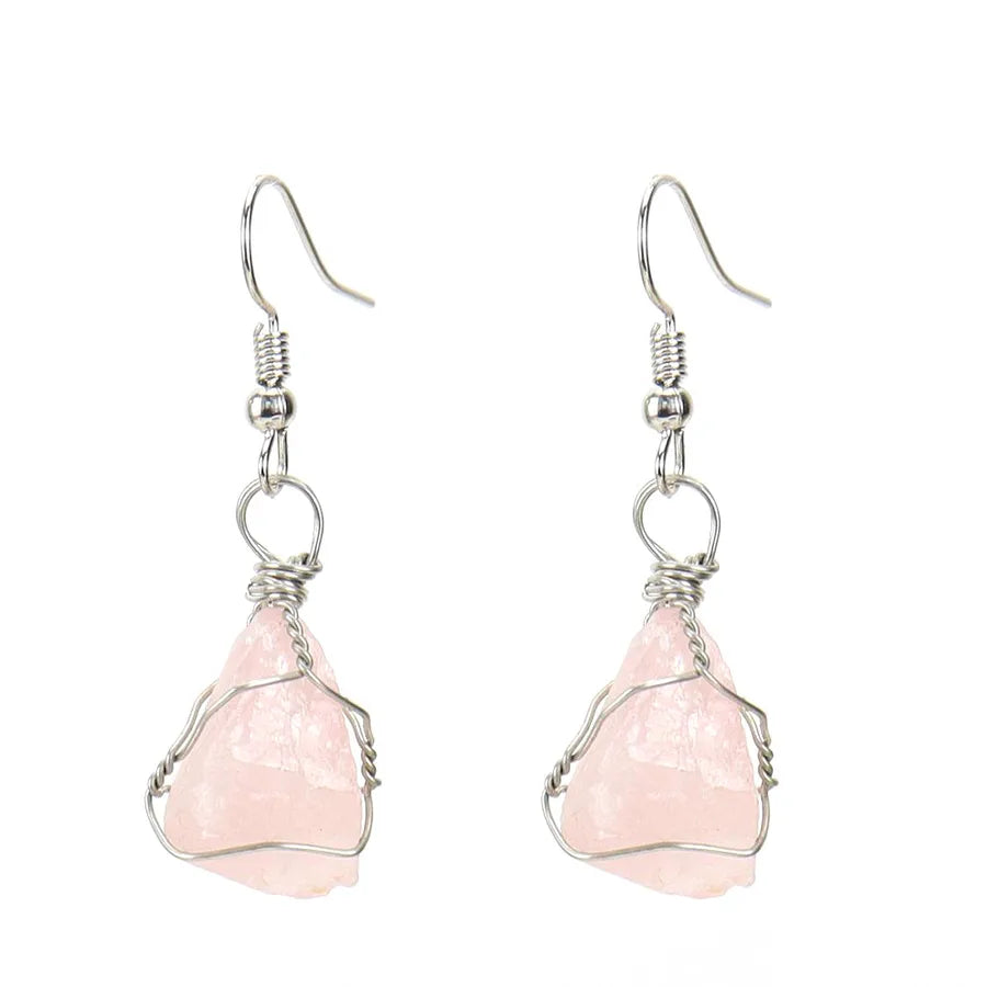 1 pair retro geometric natural stone plating metal drop earrings