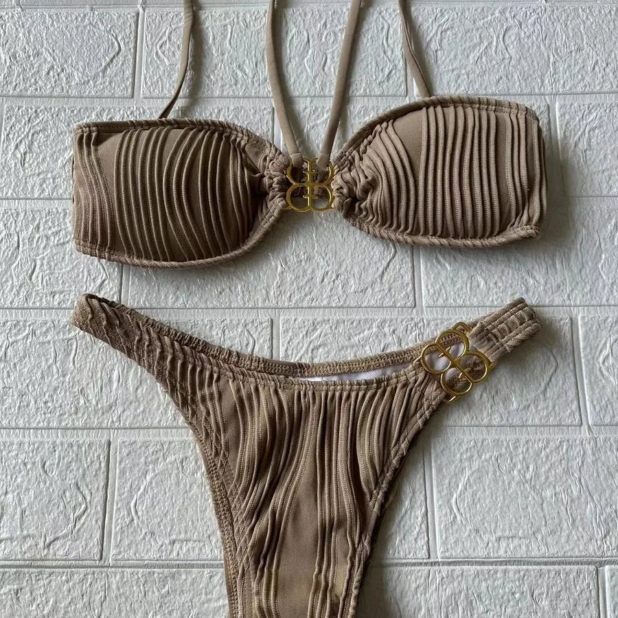 Women's Solid Color 2 Pieces Set Bikinis Swimwear