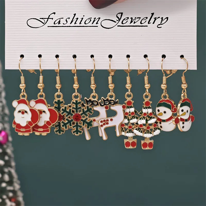 Christmas Series Cartoon Snowflake Star Ear Hooks Women's Holiday Earrings Set Festive Resin Studs Festive Fashion Jewelry