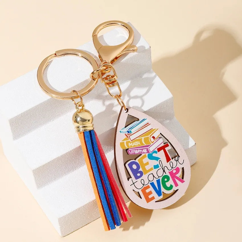 Korean Style Geometric Letter Tassel Wood Teachers' Day Unisex Keychain