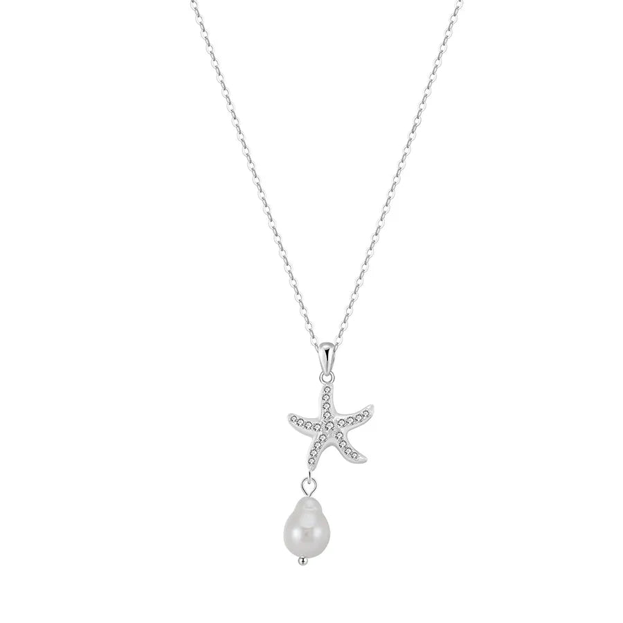 925 Sterling Silver Freshwater Pearl cable chain Plating Geometric Double Layer Necklaces Pendant Necklace Necklace