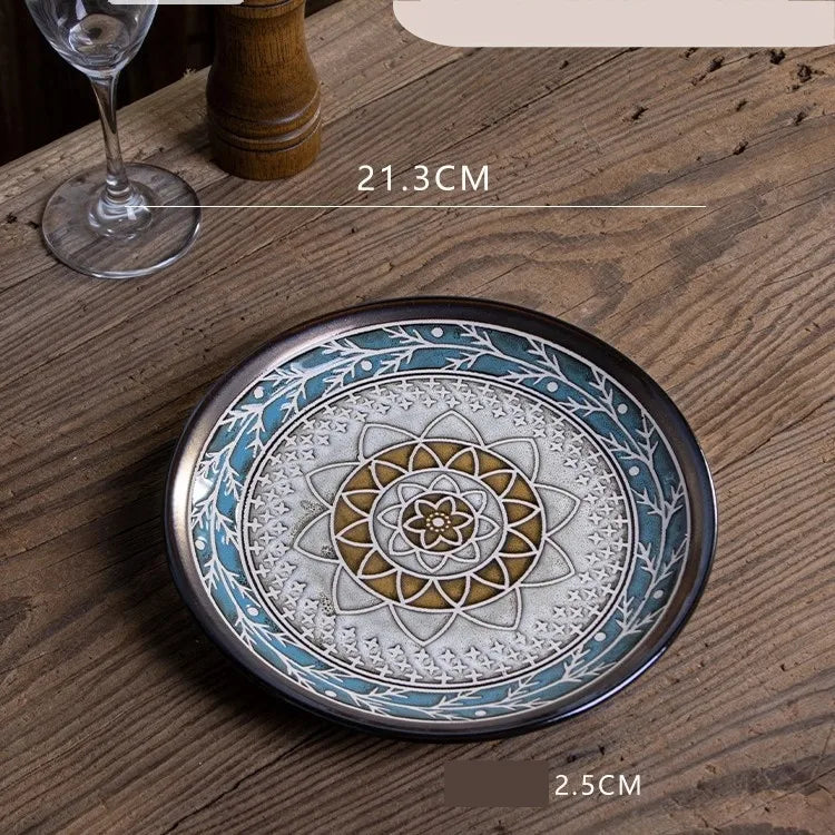 Retro Solid Color Flower ceramics Tableware 1 Piece