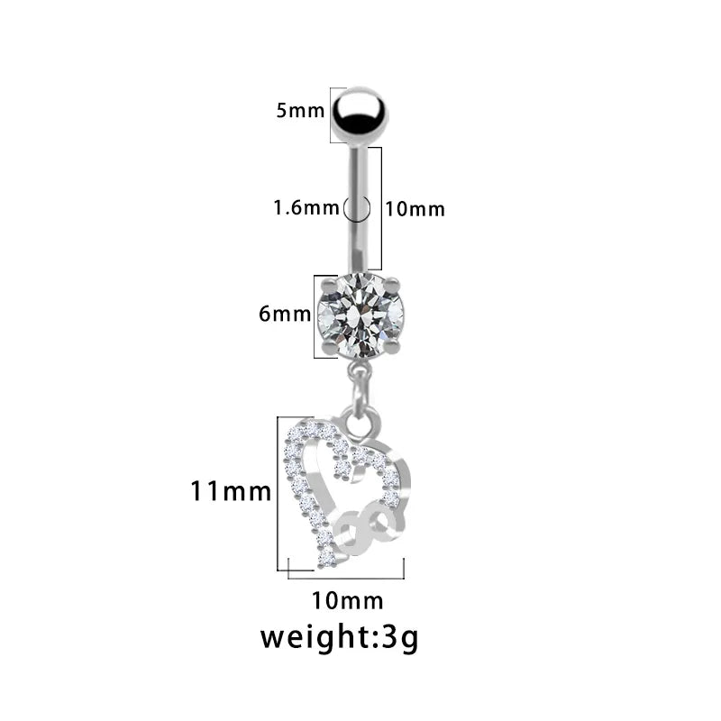 1 Piece Belly Rings Pastoral Shiny Star Moon Heart Shape 316L Stainless Steel  Alloy Plating Inlay Resin Rhinestones Glass White Gold Plated
