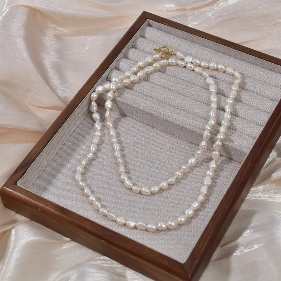 Natural Pearl Necklace Long Casual Women's Fashionable French Vintage Irregular Shape OT Clasp Sweater Chain Jewelry
