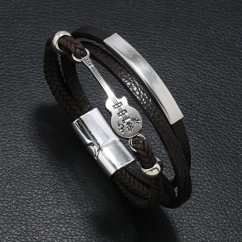 original design guitar alloy leather men's wristband