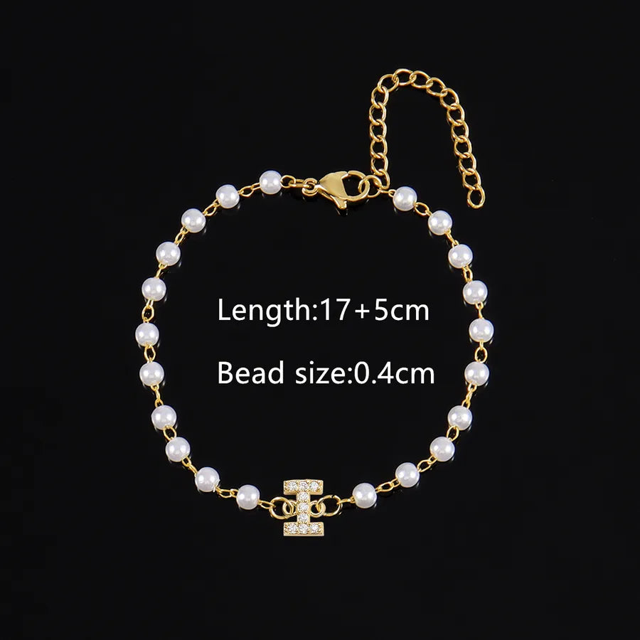 Elegant Simple Style Classic Style Letter 201 Stainless Steel Artificial Pearl Copper Bracelets 1 PCS/Package