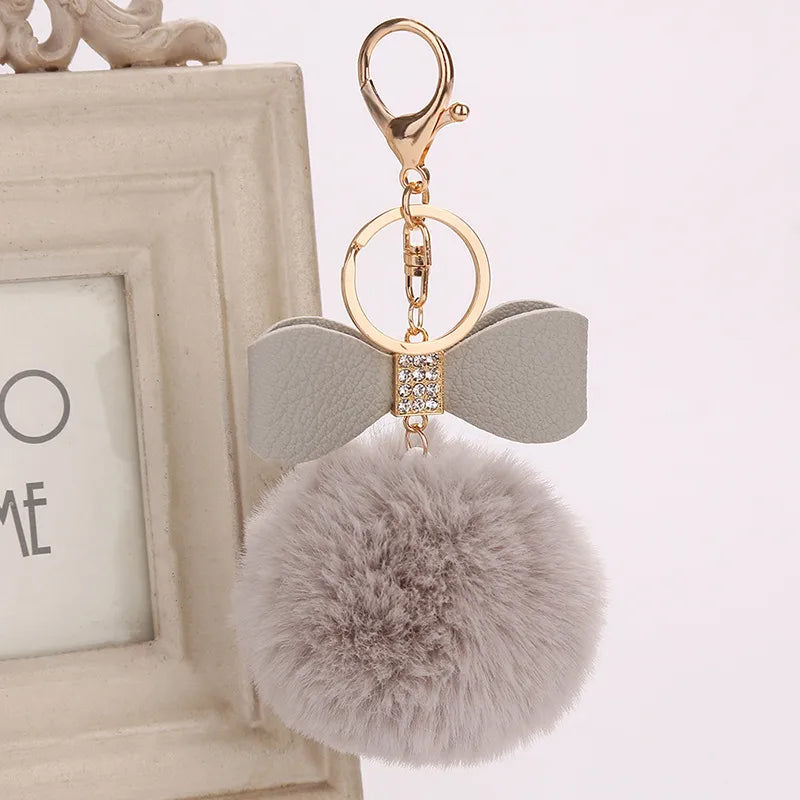 elegant bow knot pu leather women's bag pendant keychain