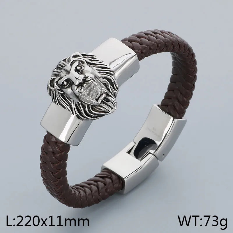 Hip-Hop Retro Color Block 304 Stainless Steel Leather Plating 18K Gold Plated Men's Bangle