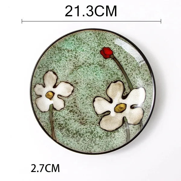 Retro Solid Color Flower ceramics Tableware 1 Piece