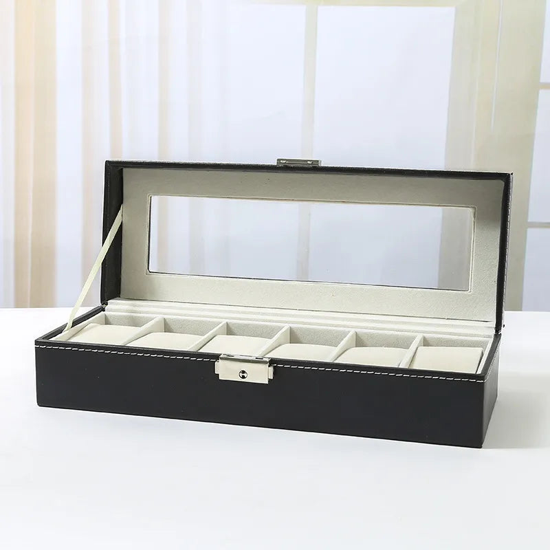 in stock Wholesale Watch Box 6 Bit 12 Bit Watch Storage Box PU Leather Transparent Window Watch Storage Box