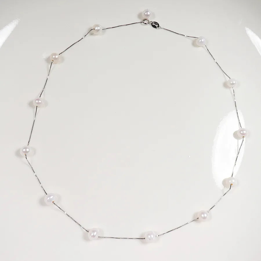 Freshwater Pearl Sterling Silver Beaded Round Necklace