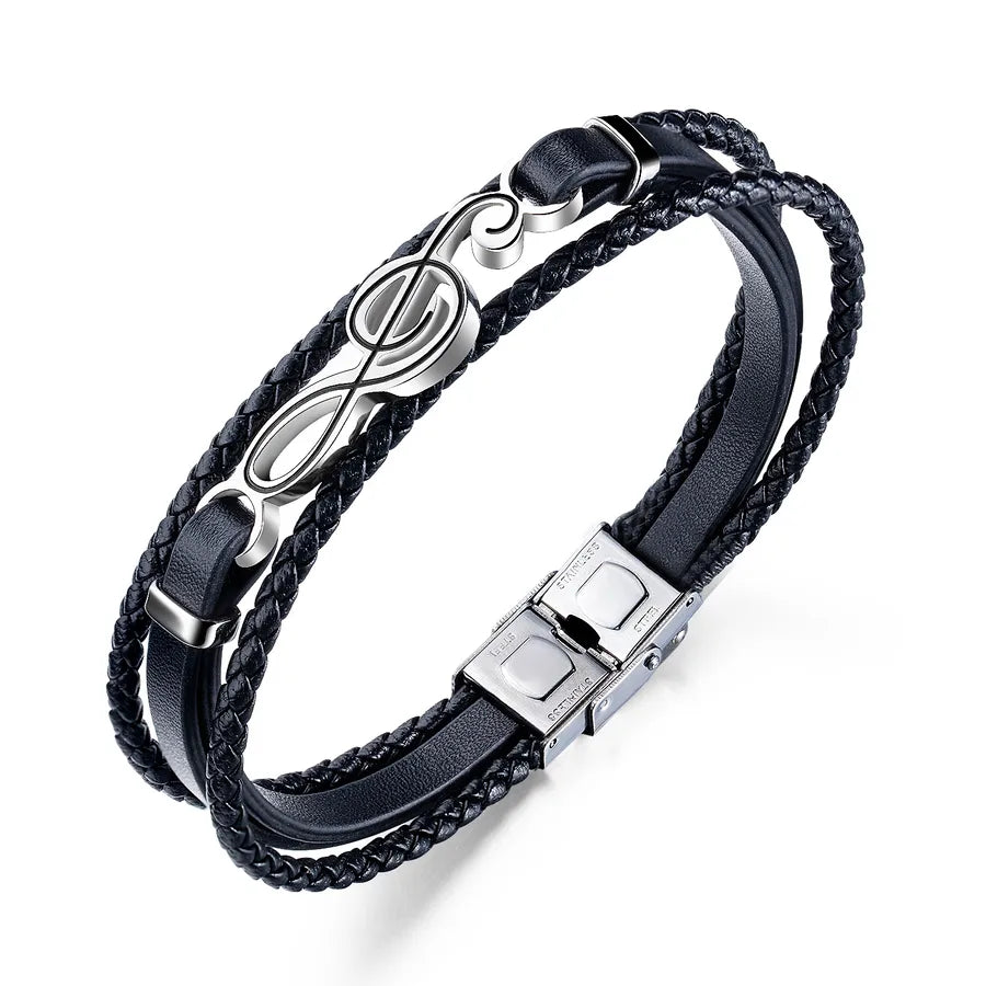 Simple Style Geometric 304 Stainless Steel Pu Leather Men's Bracelets