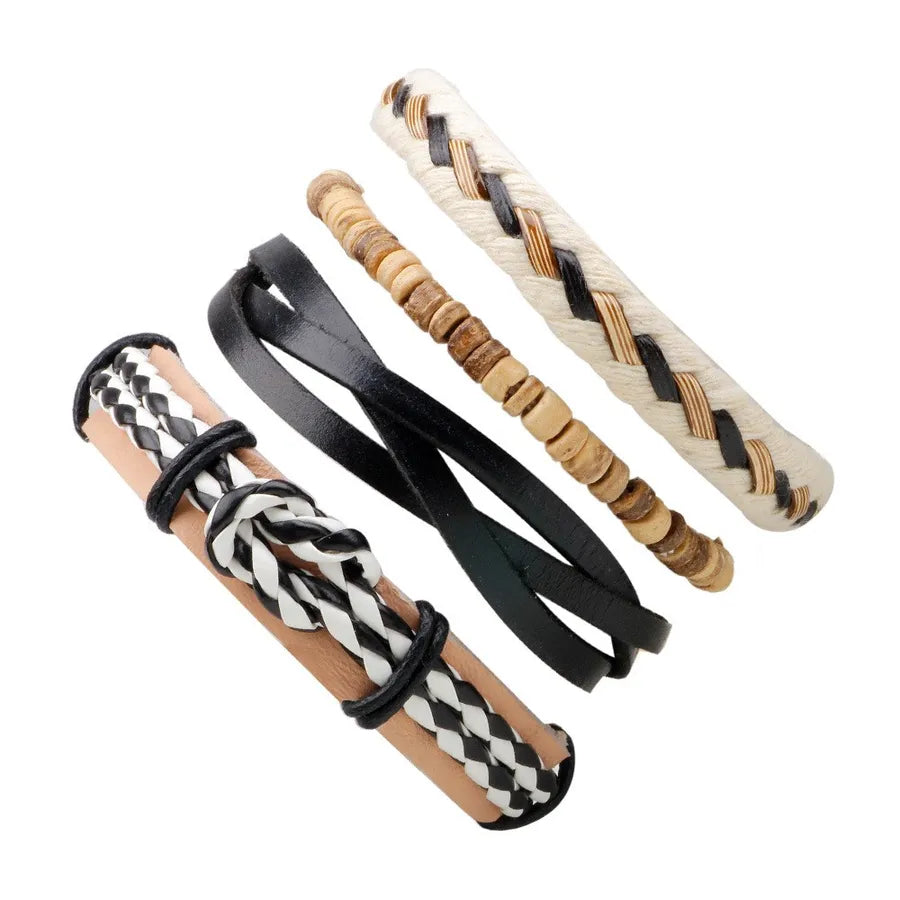 casual letter feather wings pu leather alloy beaded patchwork men's bracelets