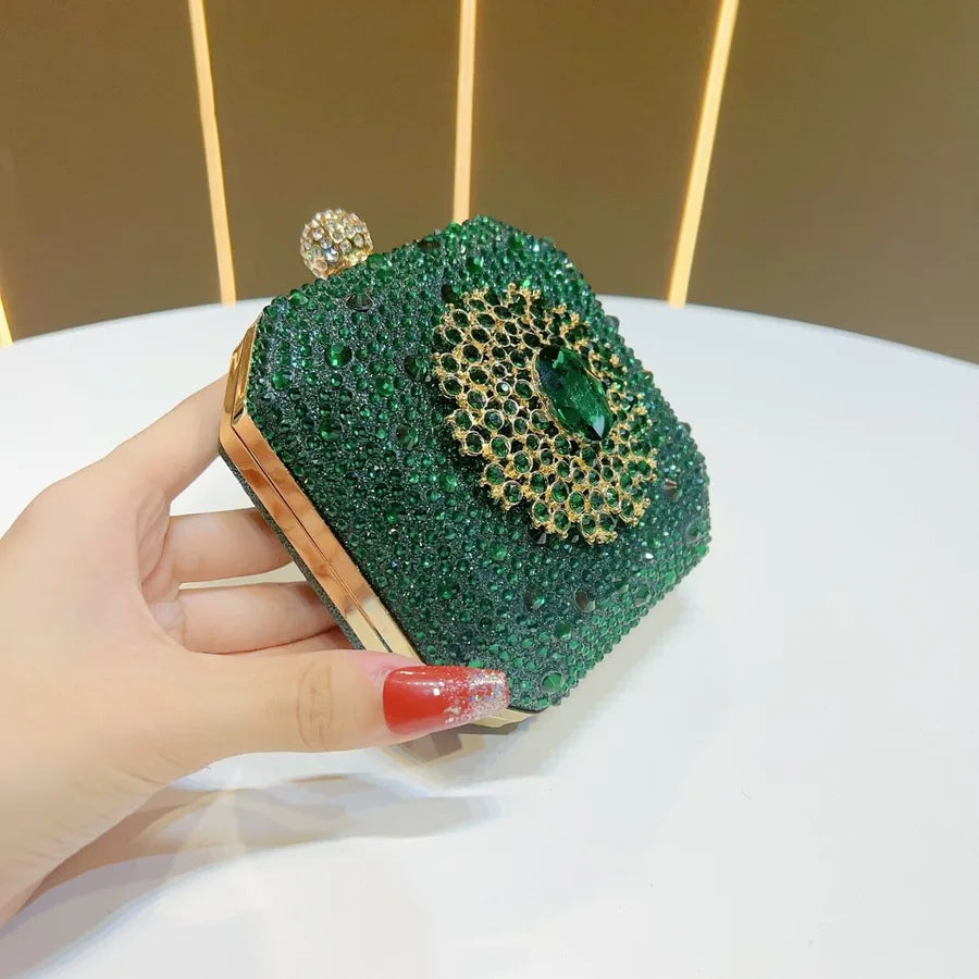 Elegant Sparkling Green Mini Clutch Bag With Diamond Buckle Decoration For Women Fashionable Personal Touch Evening Bag