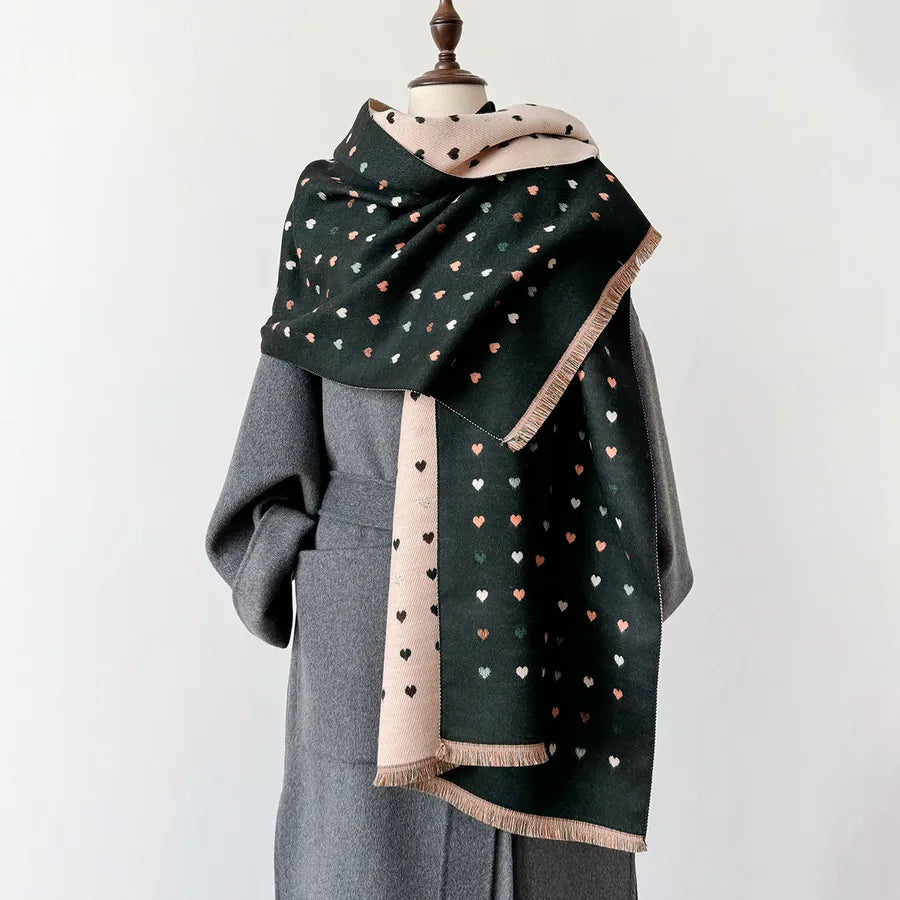 Women's Elegant Classic Style Printing Heart Shape Wool-like Polyester Scarf