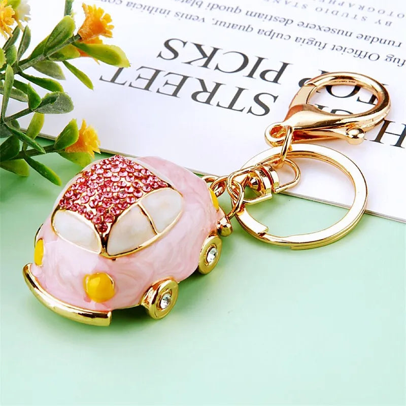 cute car metal diamond women's bag pendant keychain