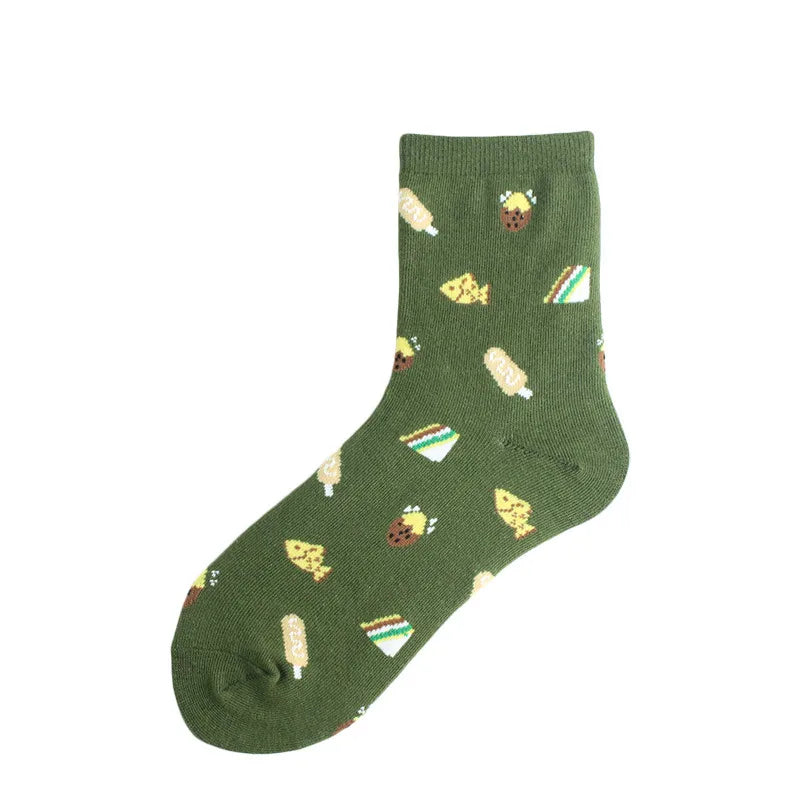 women's japanese style cartoon cotton jacquard crew socks a pair
