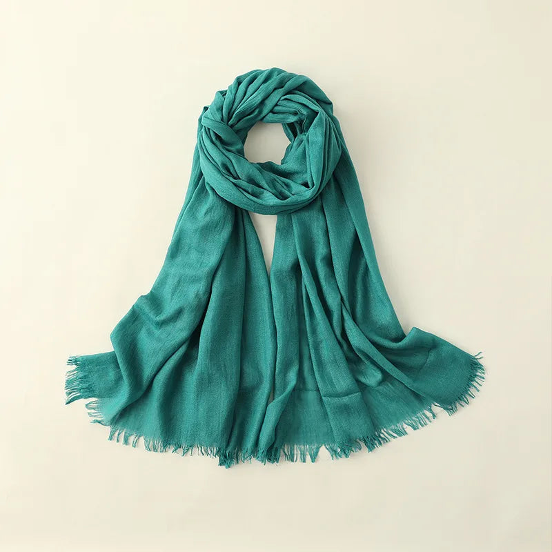 women's elegant solid color cotton silk scarves