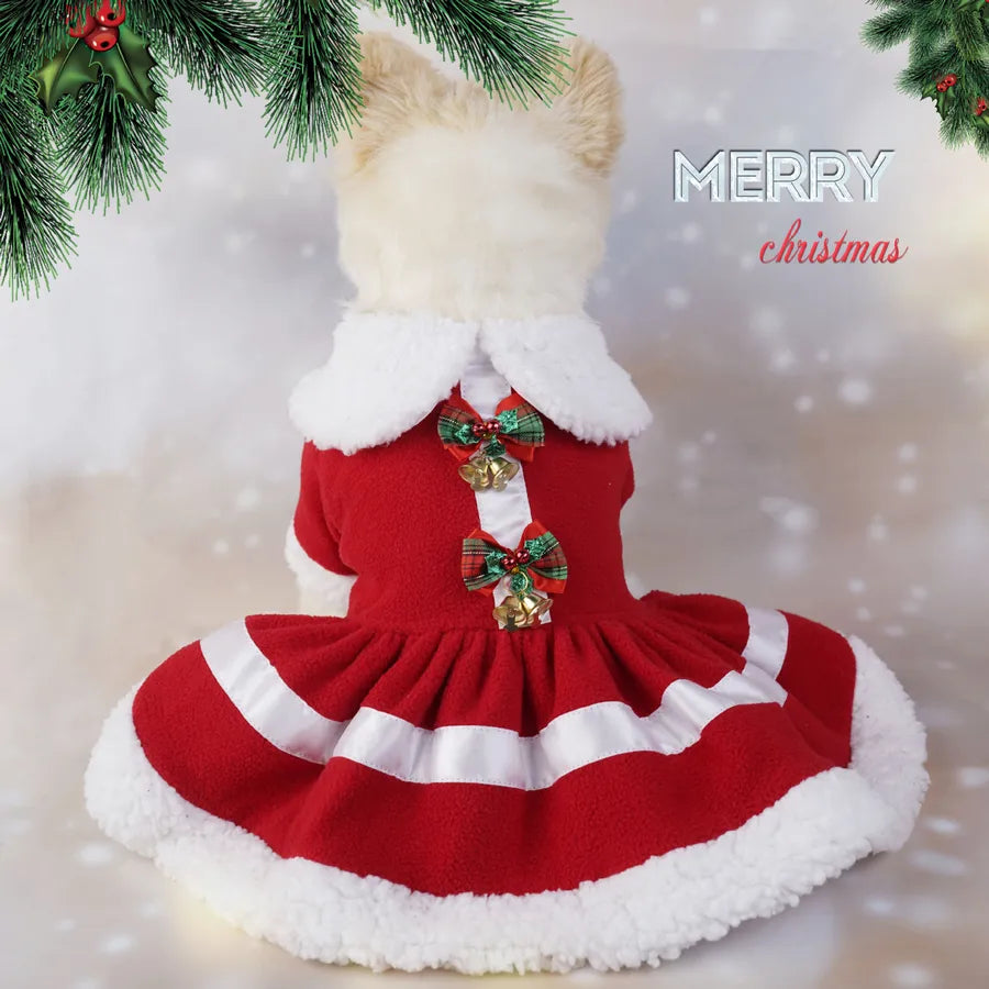 Cute Cotton Christmas Color Block Bow Knot Pet Clothing