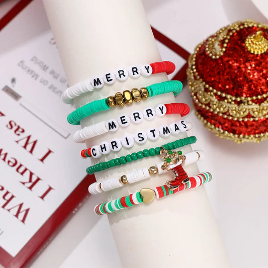 Sweet Letter Heart Shape soft clay Beaded Bracelets Christmas Wholesale