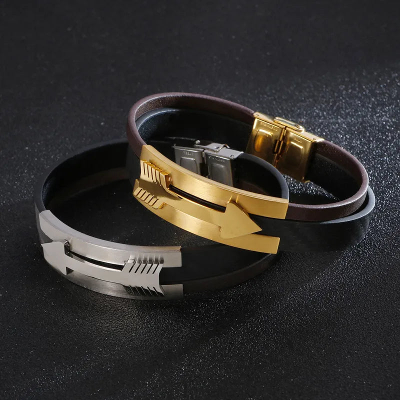 Punk Classic Style Geometric Stainless Steel 18K Gold Plated Men's Bangle