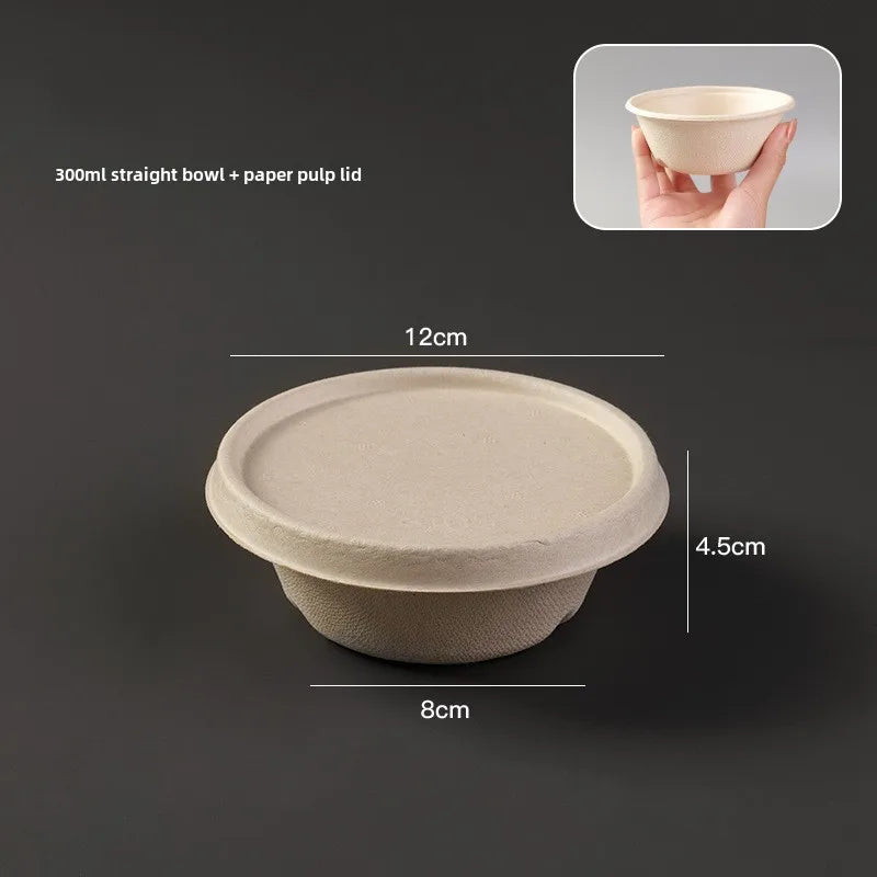Disposable paper bowl tableware set paper bowl commercial household bowl degradable whole box disposable round bowl