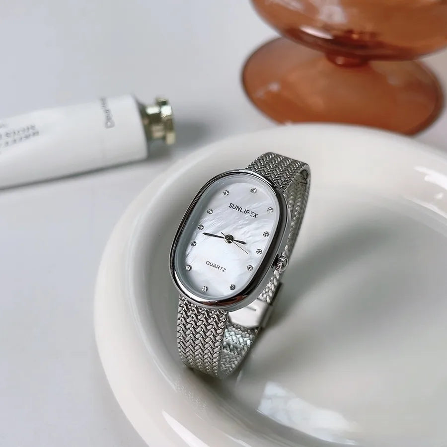 Elegant Luxurious Simple Style Oval Single Folding Buckle Quartz Watch