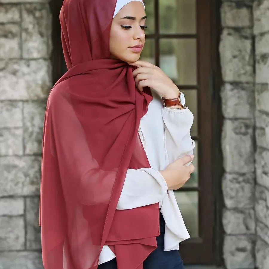 Women's Casual Elegant Simple Style Solid Color Chiffon Printing and Dyeing Hijab